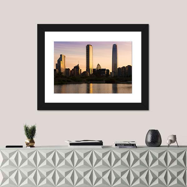 Skyline Of Buildings At Las Condes District Canvas Wall Art-1 Piece-Framed Print-20" x 16"-Tiaracle