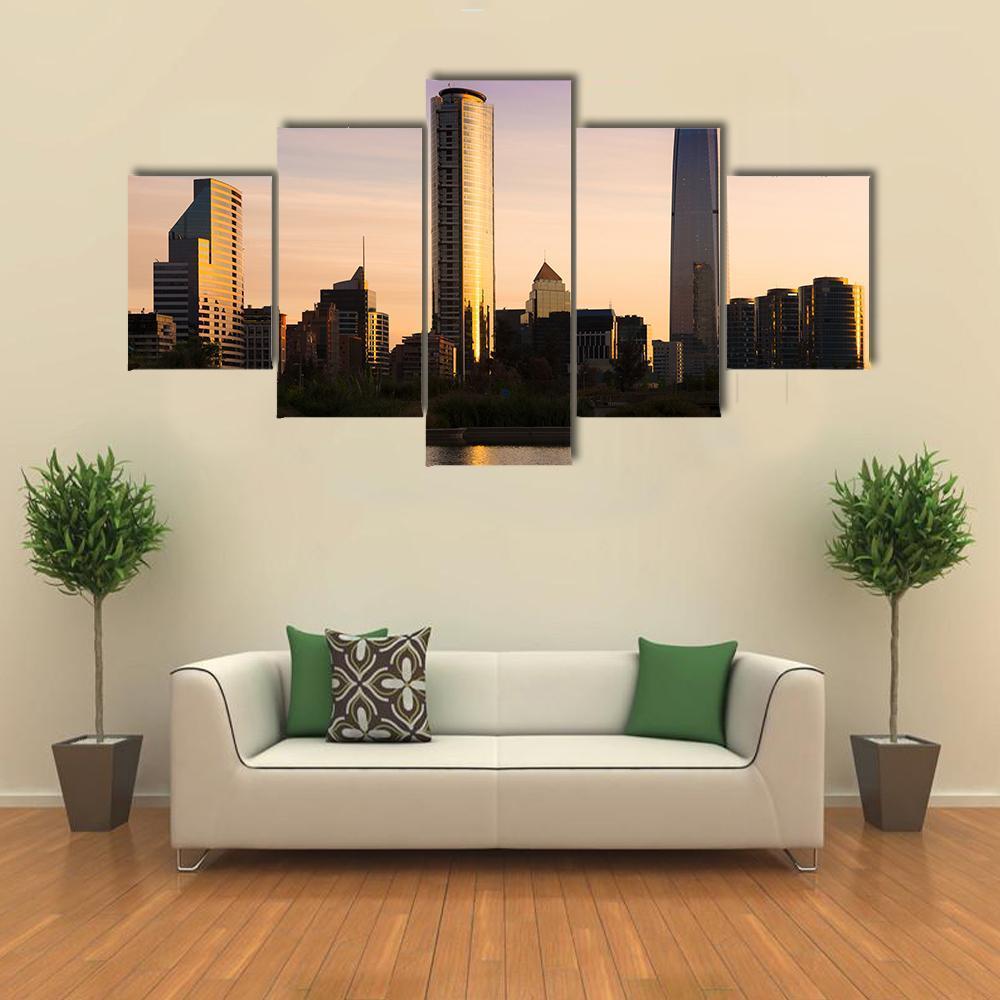 Skyline Of Buildings At Las Condes District Canvas Wall Art-5 Star-Gallery Wrap-62" x 32"-Tiaracle