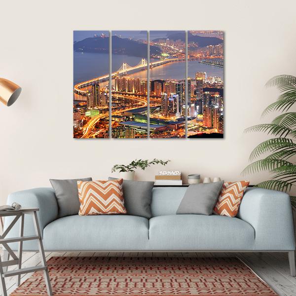 Skyline Of Busan Canvas Wall Art-4 Horizontal-Gallery Wrap-34" x 24"-Tiaracle