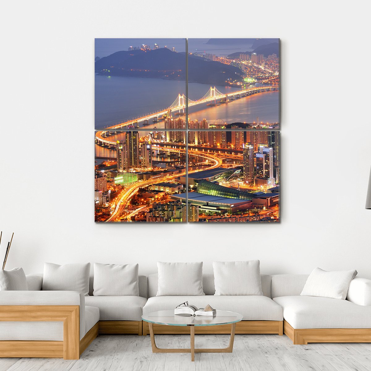 Skyline Of Busan Canvas Wall Art-4 Square-Gallery Wrap-17" x 17"-Tiaracle