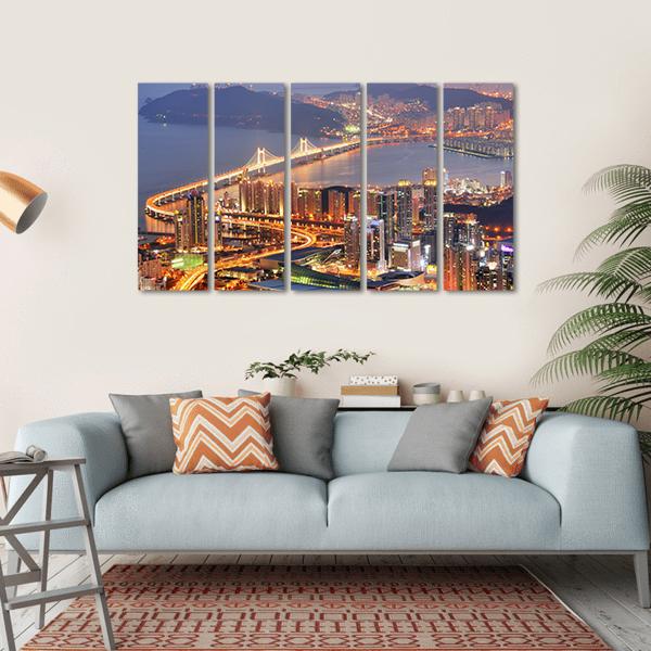 Skyline Of Busan Canvas Wall Art-5 Horizontal-Gallery Wrap-22" x 12"-Tiaracle