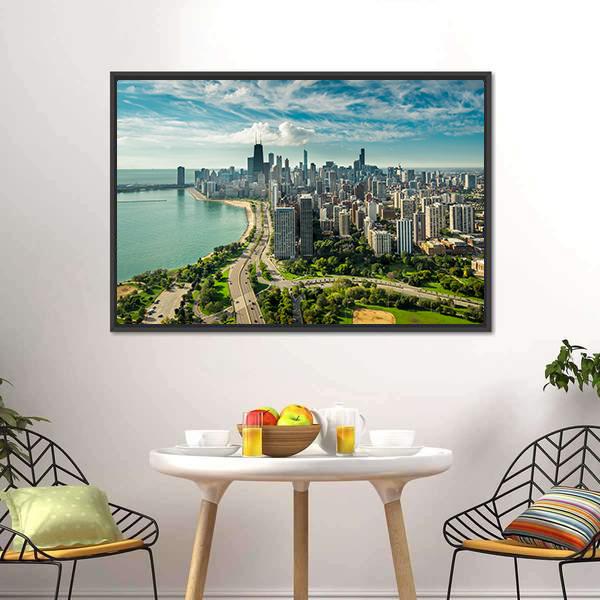 Skyline Of Chicago Canvas Wall Art-1 Piece-Floating Frame-24" x 16"-Tiaracle