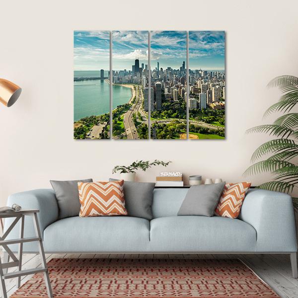 Skyline Of Chicago Canvas Wall Art-4 Horizontal-Gallery Wrap-34" x 24"-Tiaracle