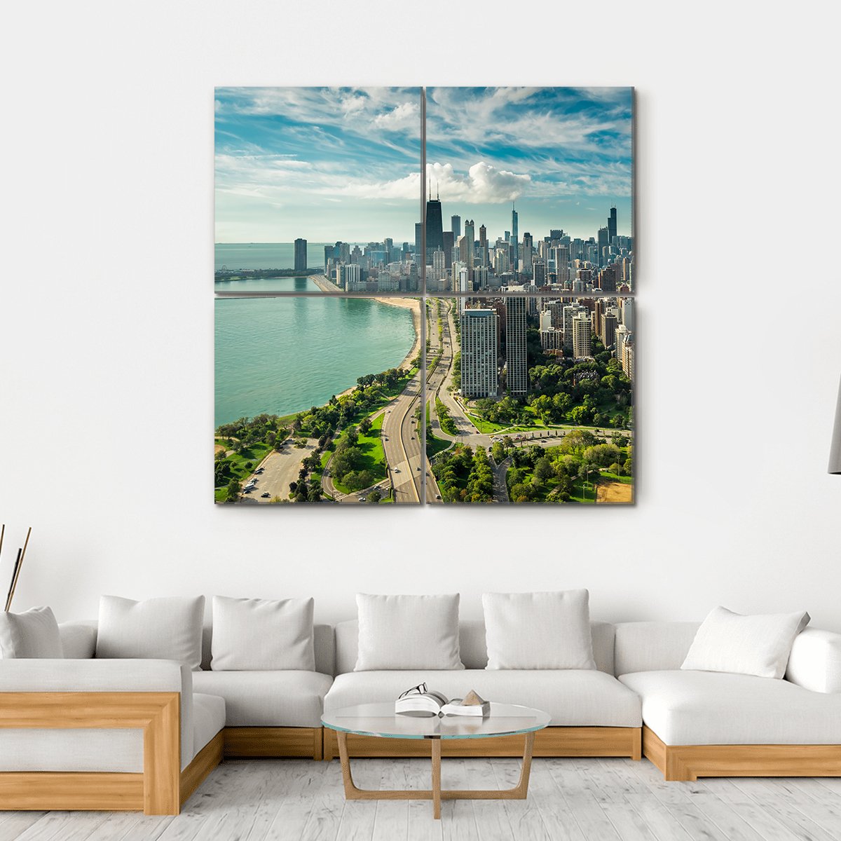 Skyline Of Chicago Canvas Wall Art-4 Square-Gallery Wrap-17" x 17"-Tiaracle