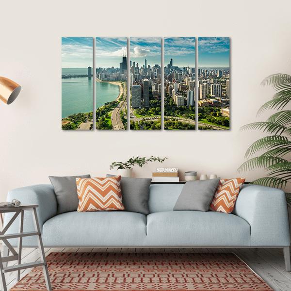 Skyline Of Chicago Canvas Wall Art-5 Horizontal-Gallery Wrap-22" x 12"-Tiaracle