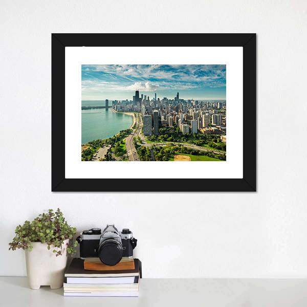Skyline Of Chicago Canvas Wall Art-5 Horizontal-Gallery Wrap-22" x 12"-Tiaracle