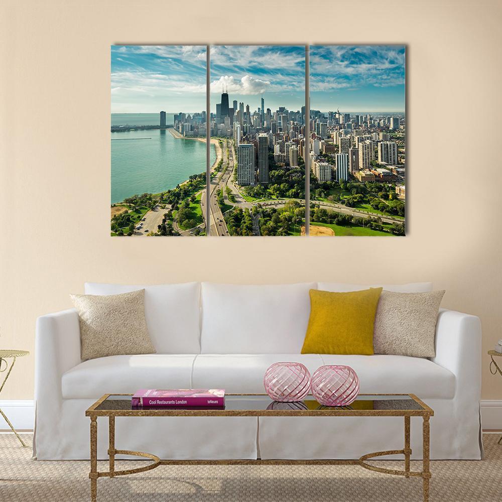 Skyline Of Chicago Canvas Wall Art-3 Horizontal-Gallery Wrap-37" x 24"-Tiaracle