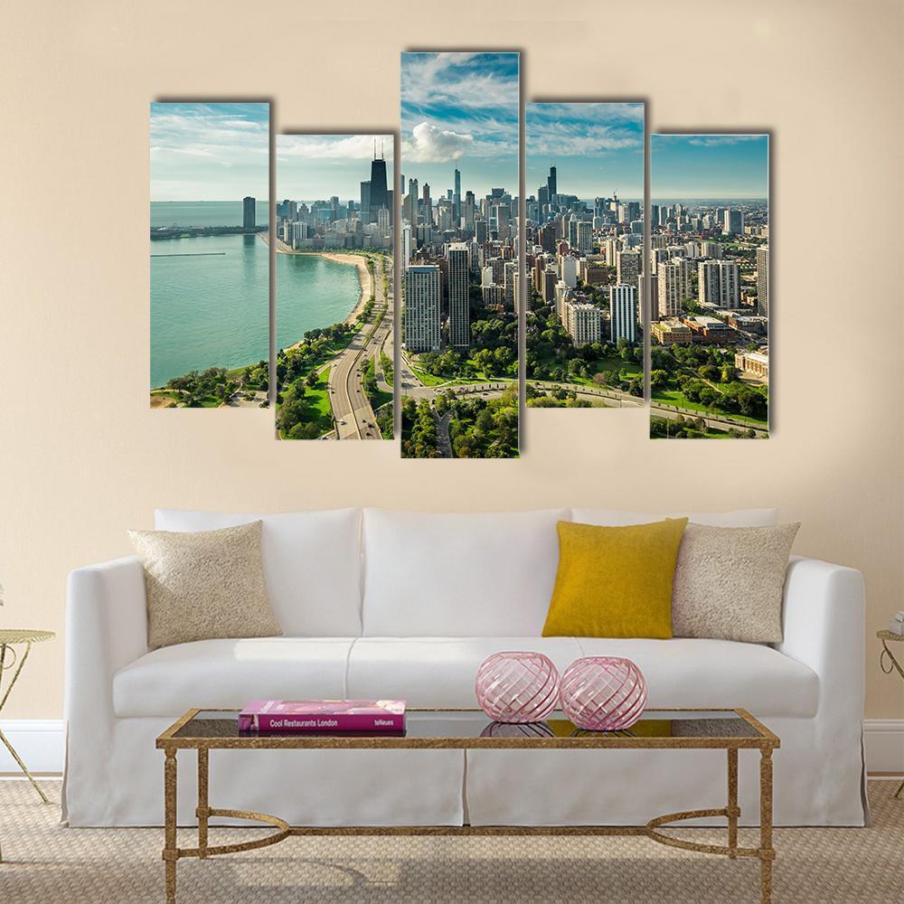 Skyline Of Chicago Canvas Wall Art-5 Pop-Gallery Wrap-47" x 32"-Tiaracle