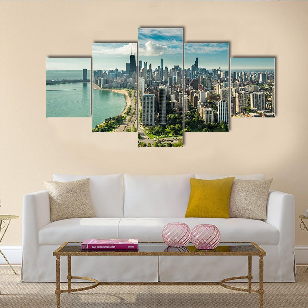 Skyline Of Chicago Canvas Wall Art-5 Star-Gallery Wrap-62" x 32"-Tiaracle