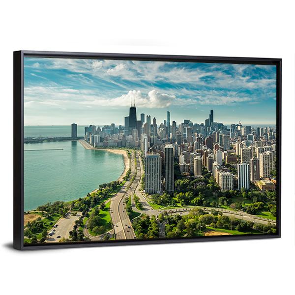 Skyline Of Chicago Canvas Wall Art-3 Horizontal-Gallery Wrap-25" x 16"-Tiaracle