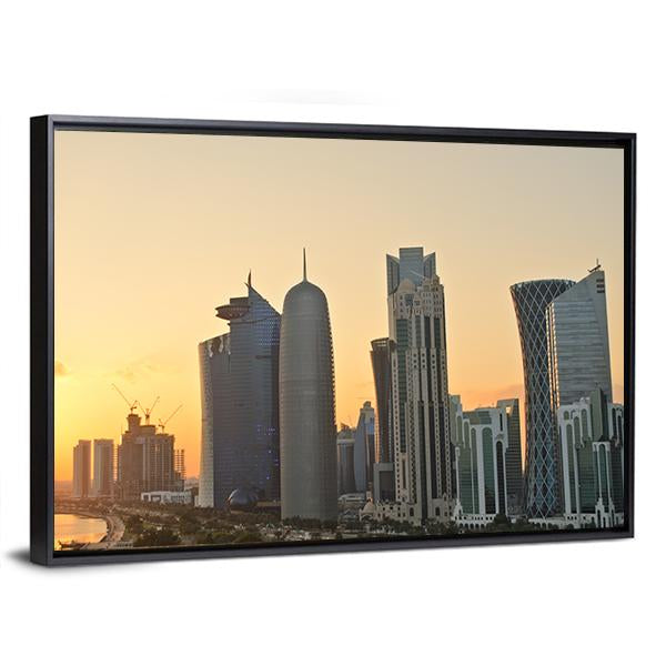 Skyline Of Commercial Center Of Doha Canvas Wall Art-3 Horizontal-Gallery Wrap-25" x 16"-Tiaracle