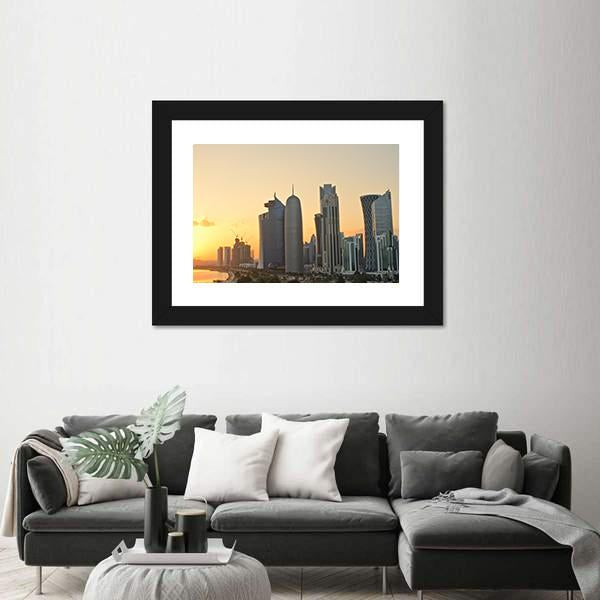 Skyline Of Commercial Center Of Doha Canvas Wall Art-3 Horizontal-Gallery Wrap-25" x 16"-Tiaracle