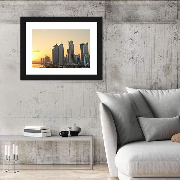 Skyline Of Commercial Center Of Doha Canvas Wall Art-3 Horizontal-Gallery Wrap-25" x 16"-Tiaracle