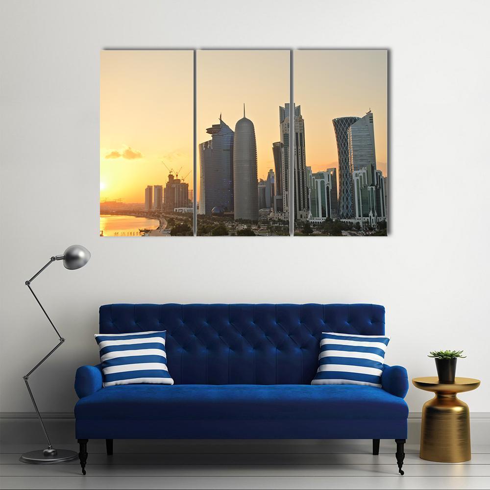 Skyline Of Commercial Center Of Doha Canvas Wall Art-3 Horizontal-Gallery Wrap-37" x 24"-Tiaracle