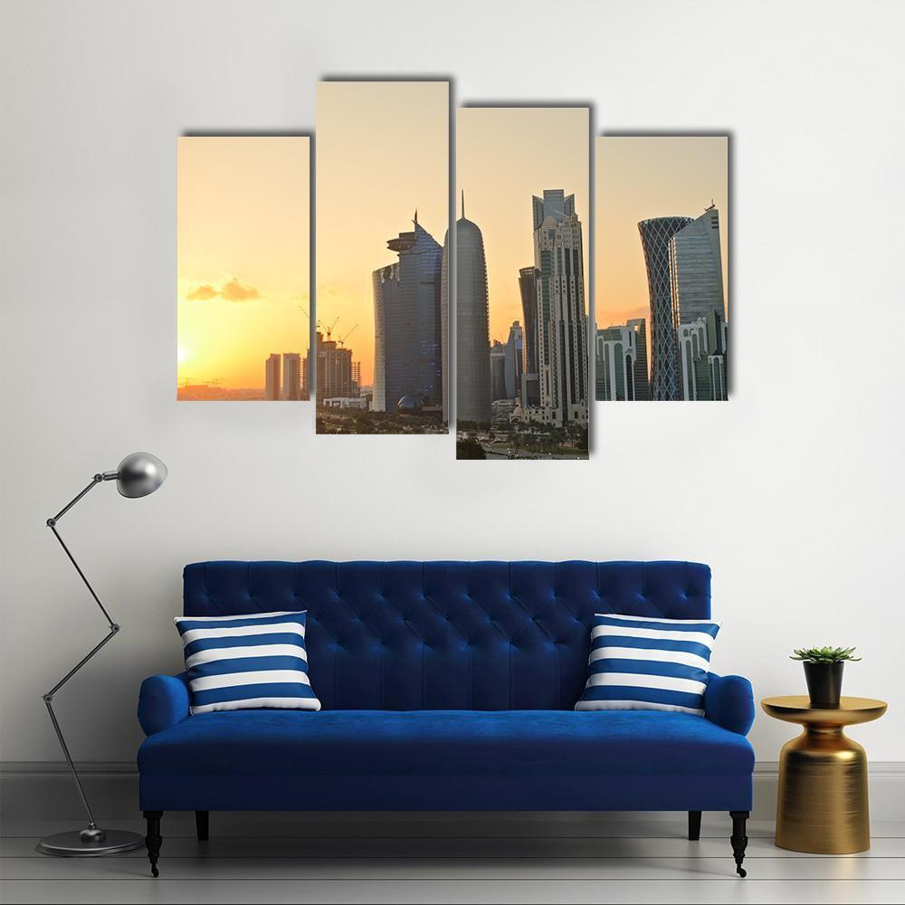 Skyline Of Commercial Center Of Doha Canvas Wall Art-4 Pop-Gallery Wrap-50" x 32"-Tiaracle