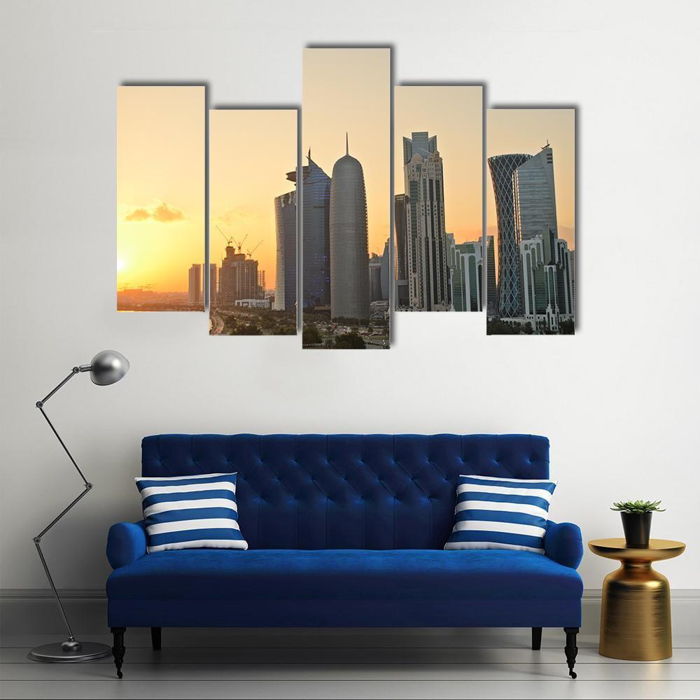 Skyline Of Commercial Center Of Doha Canvas Wall Art-5 Pop-Gallery Wrap-47" x 32"-Tiaracle