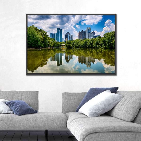 Skyline Of Downtown Atlanta Canvas Wall Art-3 Horizontal-Gallery Wrap-25" x 16"-Tiaracle