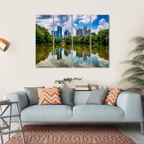 Skyline Of Downtown Atlanta Canvas Wall Art-4 Horizontal-Gallery Wrap-34" x 24"-Tiaracle