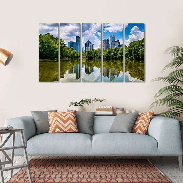 Skyline Of Downtown Atlanta Canvas Wall Art-5 Horizontal-Gallery Wrap-22" x 12"-Tiaracle