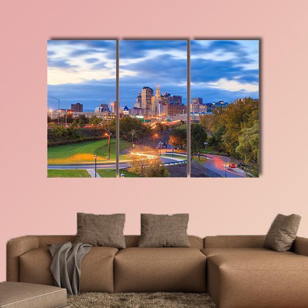 Skyline Of Downtown Hartford Canvas Wall Art-3 Horizontal-Gallery Wrap-37" x 24"-Tiaracle