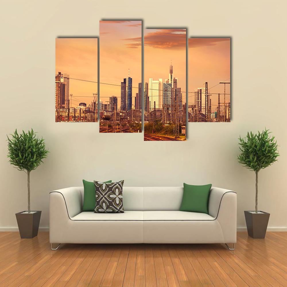 Skyline Of Frankfurt At Sunset Canvas Wall Art-4 Pop-Gallery Wrap-50" x 32"-Tiaracle