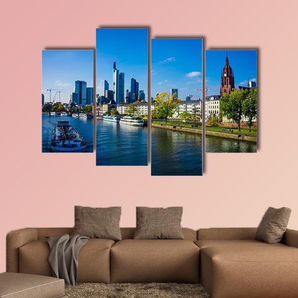 Skyline Of Frankfurt Canvas Wall Art-4 Pop-Gallery Wrap-50" x 32"-Tiaracle
