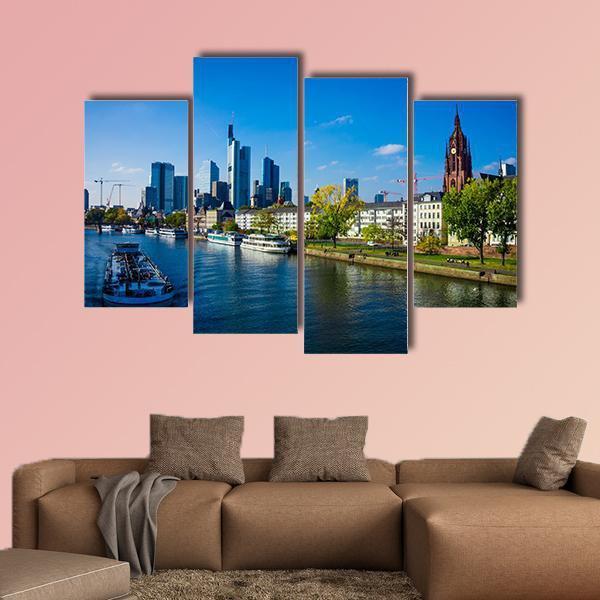 Skyline Of Frankfurt Canvas Wall Art-4 Pop-Gallery Wrap-50" x 32"-Tiaracle