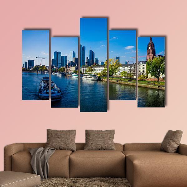 Skyline Of Frankfurt Canvas Wall Art-5 Pop-Gallery Wrap-47" x 32"-Tiaracle
