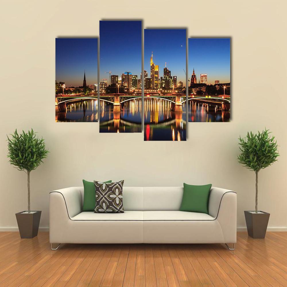 Skyline of Frankfurt On Main River Canvas Wall Art-4 Pop-Gallery Wrap-50" x 32"-Tiaracle