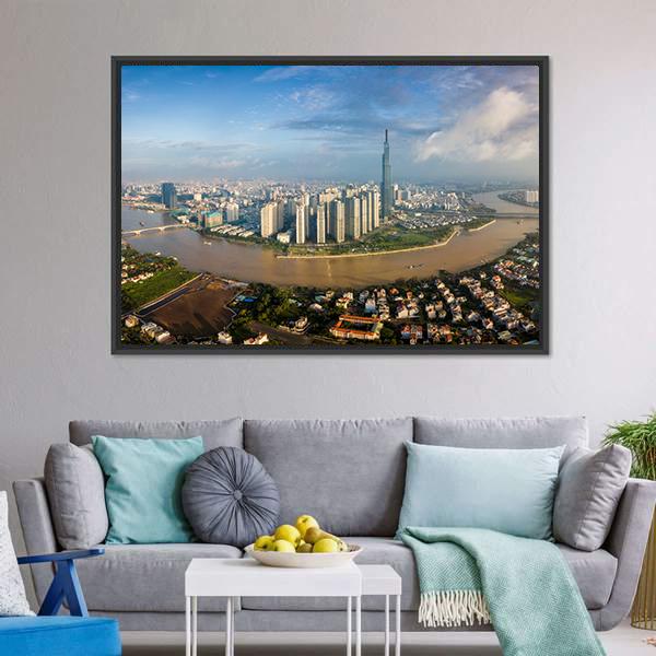 Skyline Of Ho Chi Minh Canvas Wall Art-3 Horizontal-Gallery Wrap-25" x 16"-Tiaracle