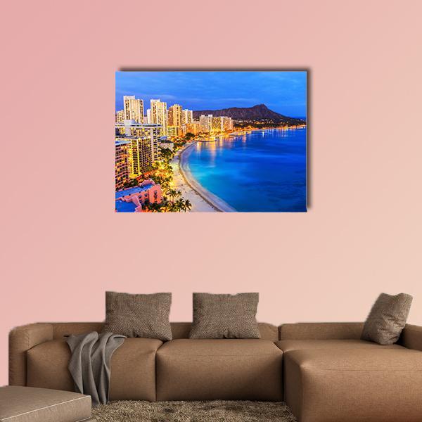 Skyline Of Honolulu Canvas Wall Art-4 Horizontal-Gallery Wrap-34" x 24"-Tiaracle