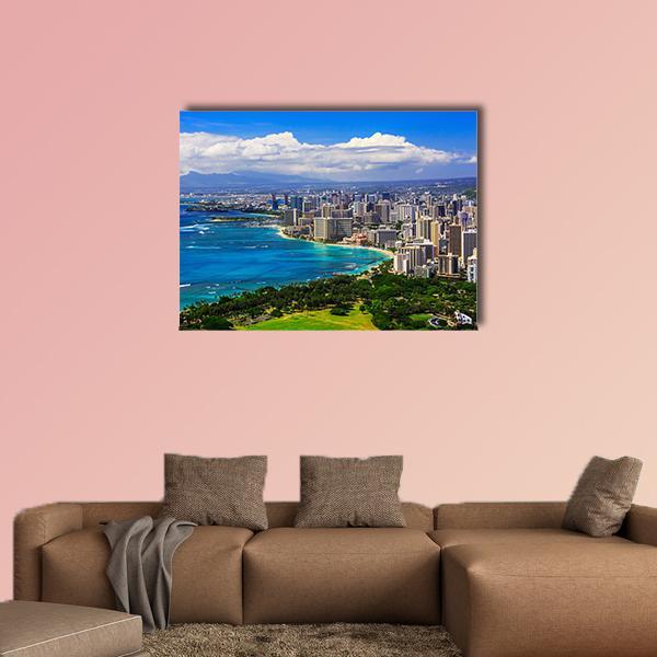 Skyline Of Honolulu Canvas Wall Art-5 Horizontal-Gallery Wrap-22" x 12"-Tiaracle