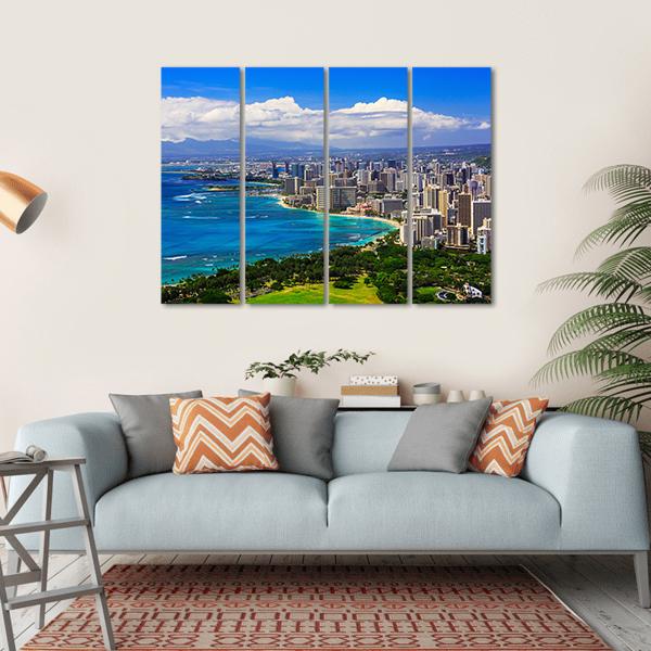 Skyline Of Honolulu Canvas Wall Art-4 Horizontal-Gallery Wrap-34" x 24"-Tiaracle