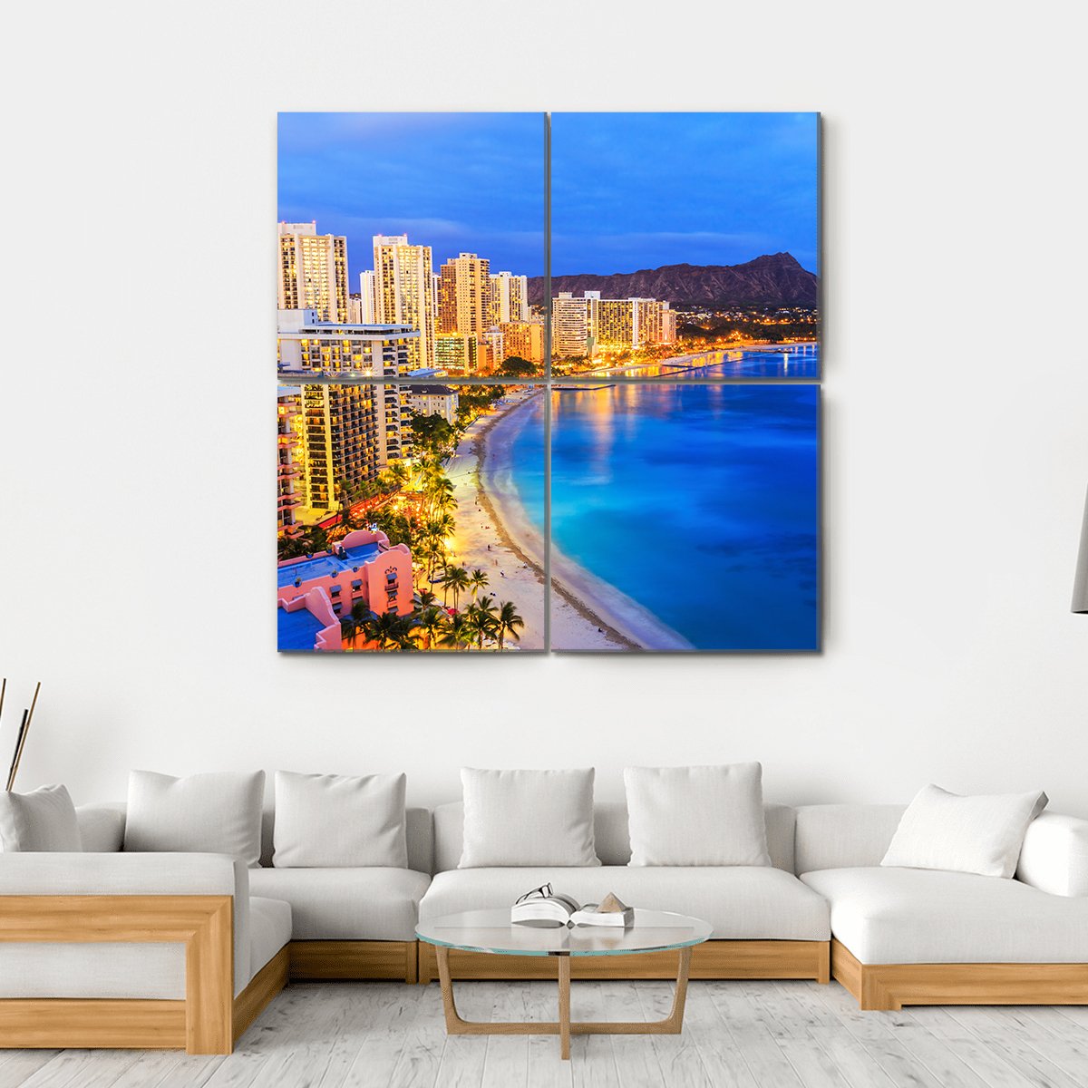 Skyline Of Honolulu Canvas Wall Art-4 Square-Gallery Wrap-17" x 17"-Tiaracle