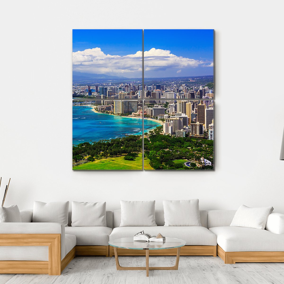 Skyline Of Honolulu Canvas Wall Art-4 Square-Gallery Wrap-17" x 17"-Tiaracle