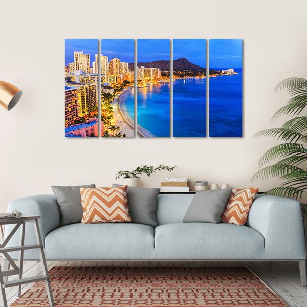 Skyline Of Honolulu Canvas Wall Art-5 Horizontal-Gallery Wrap-22" x 12"-Tiaracle