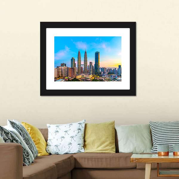 Skyline Of Kuala Lumpur Canvas Wall Art-1 Piece-Framed Print-20" x 16"-Tiaracle