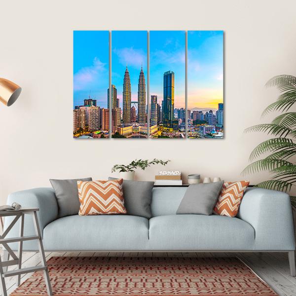 Skyline Of Kuala Lumpur Canvas Wall Art-4 Horizontal-Gallery Wrap-34" x 24"-Tiaracle