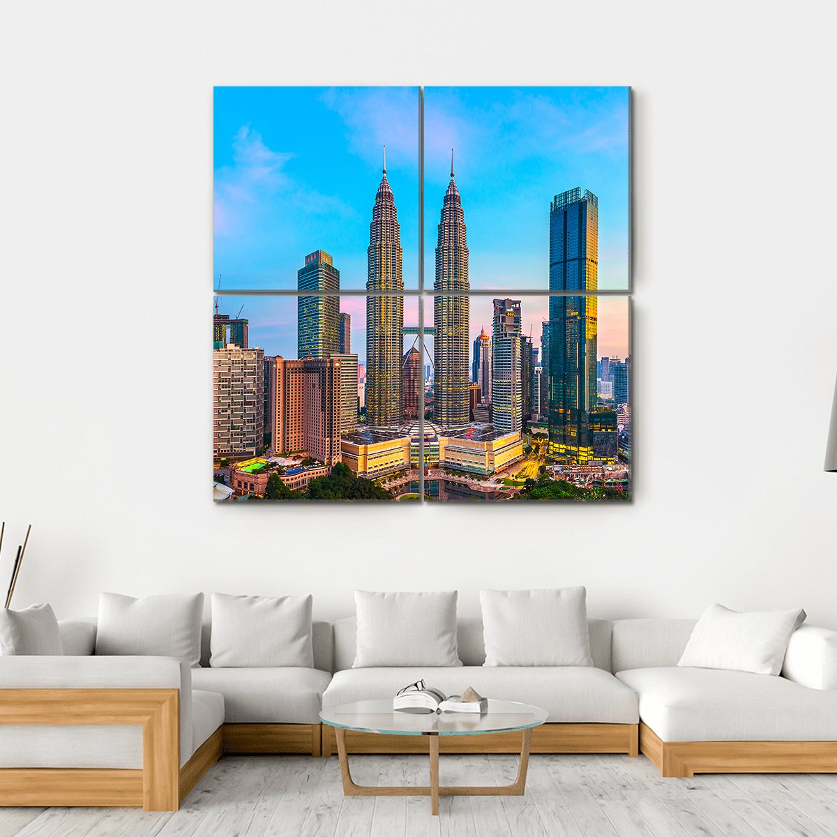 Skyline Of Kuala Lumpur Canvas Wall Art-4 Square-Gallery Wrap-17" x 17"-Tiaracle