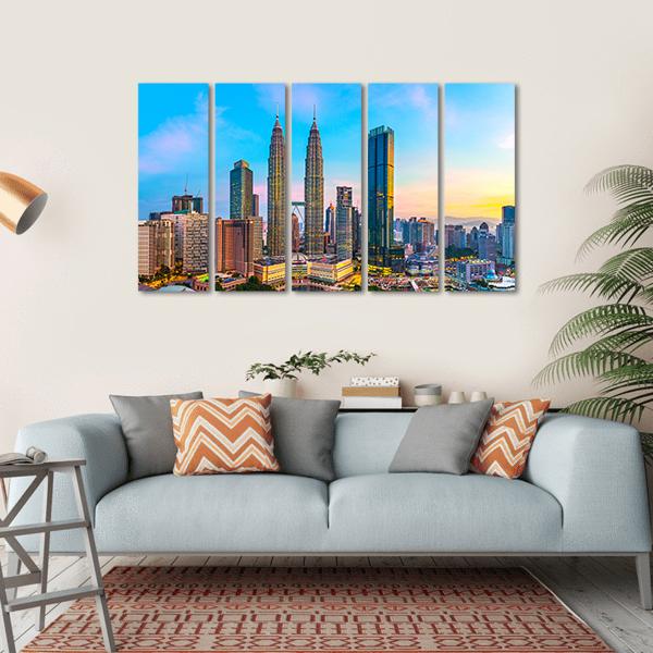 Skyline Of Kuala Lumpur Canvas Wall Art-5 Horizontal-Gallery Wrap-22" x 12"-Tiaracle