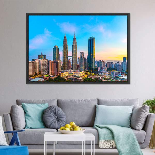 Skyline Of Kuala Lumpur Canvas Wall Art-5 Horizontal-Gallery Wrap-22" x 12"-Tiaracle
