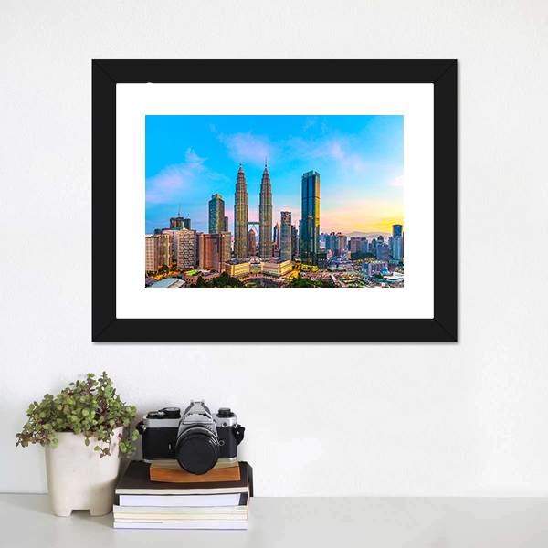 Skyline Of Kuala Lumpur Canvas Wall Art-5 Horizontal-Gallery Wrap-22" x 12"-Tiaracle