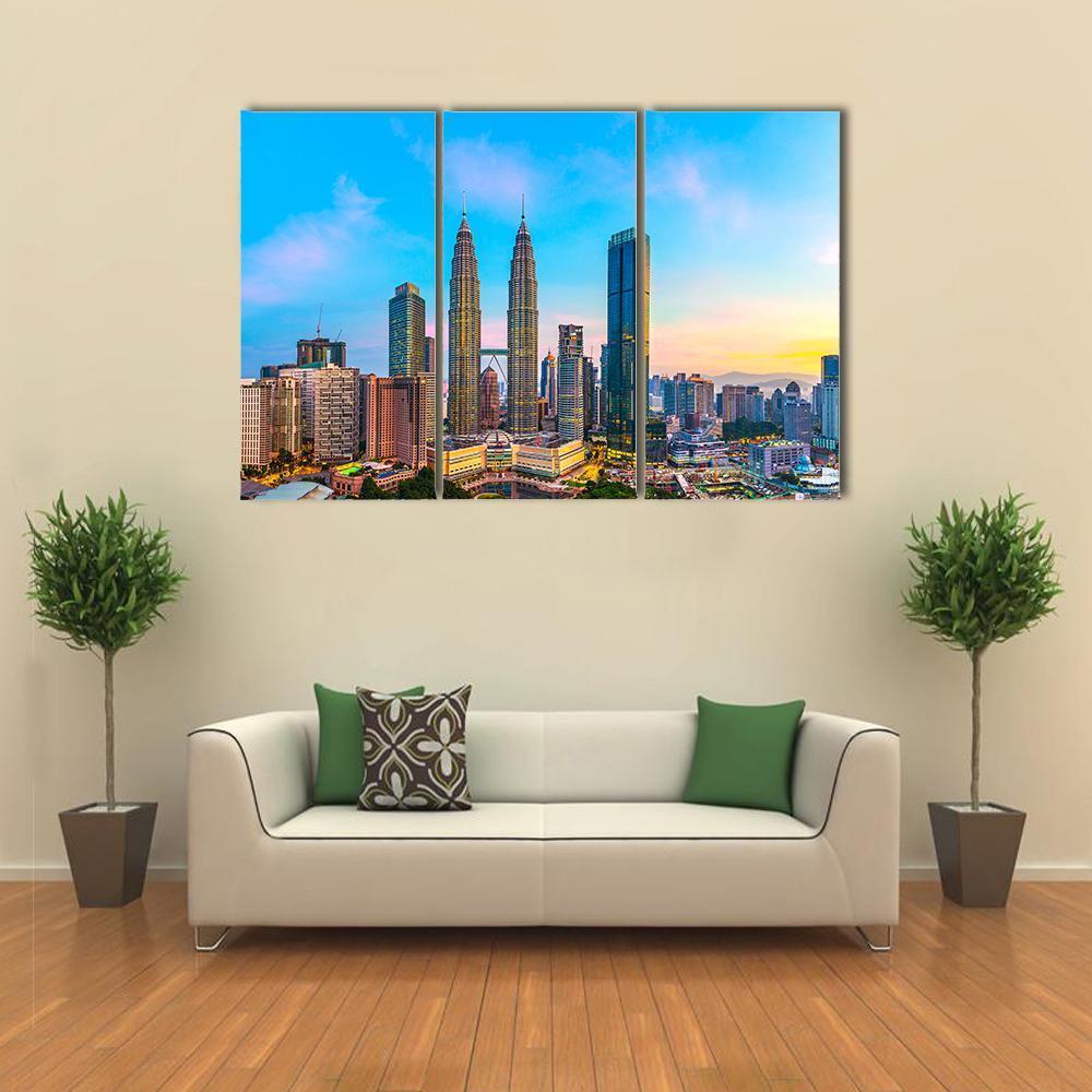 Skyline Of Kuala Lumpur Canvas Wall Art-3 Horizontal-Gallery Wrap-37" x 24"-Tiaracle