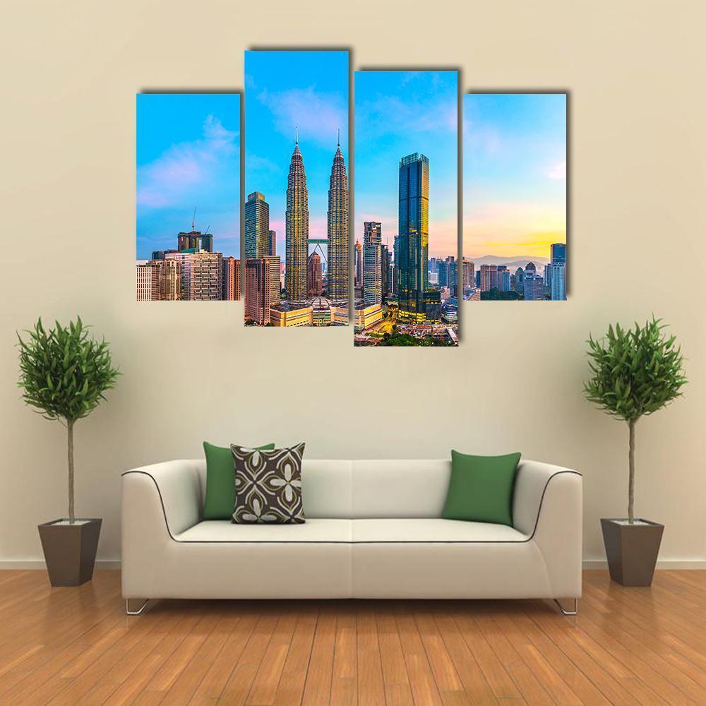 Skyline Of Kuala Lumpur Canvas Wall Art-4 Pop-Gallery Wrap-50" x 32"-Tiaracle