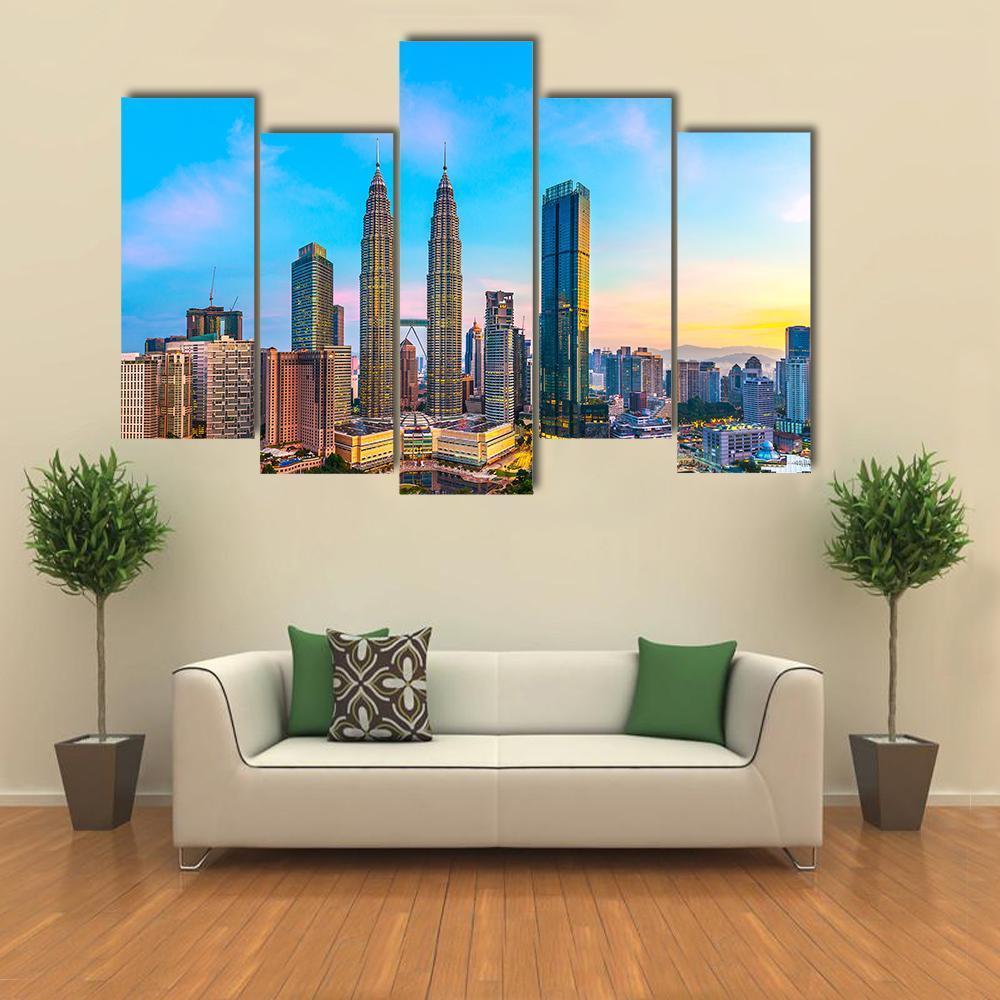 Skyline Of Kuala Lumpur Canvas Wall Art-5 Pop-Gallery Wrap-47" x 32"-Tiaracle