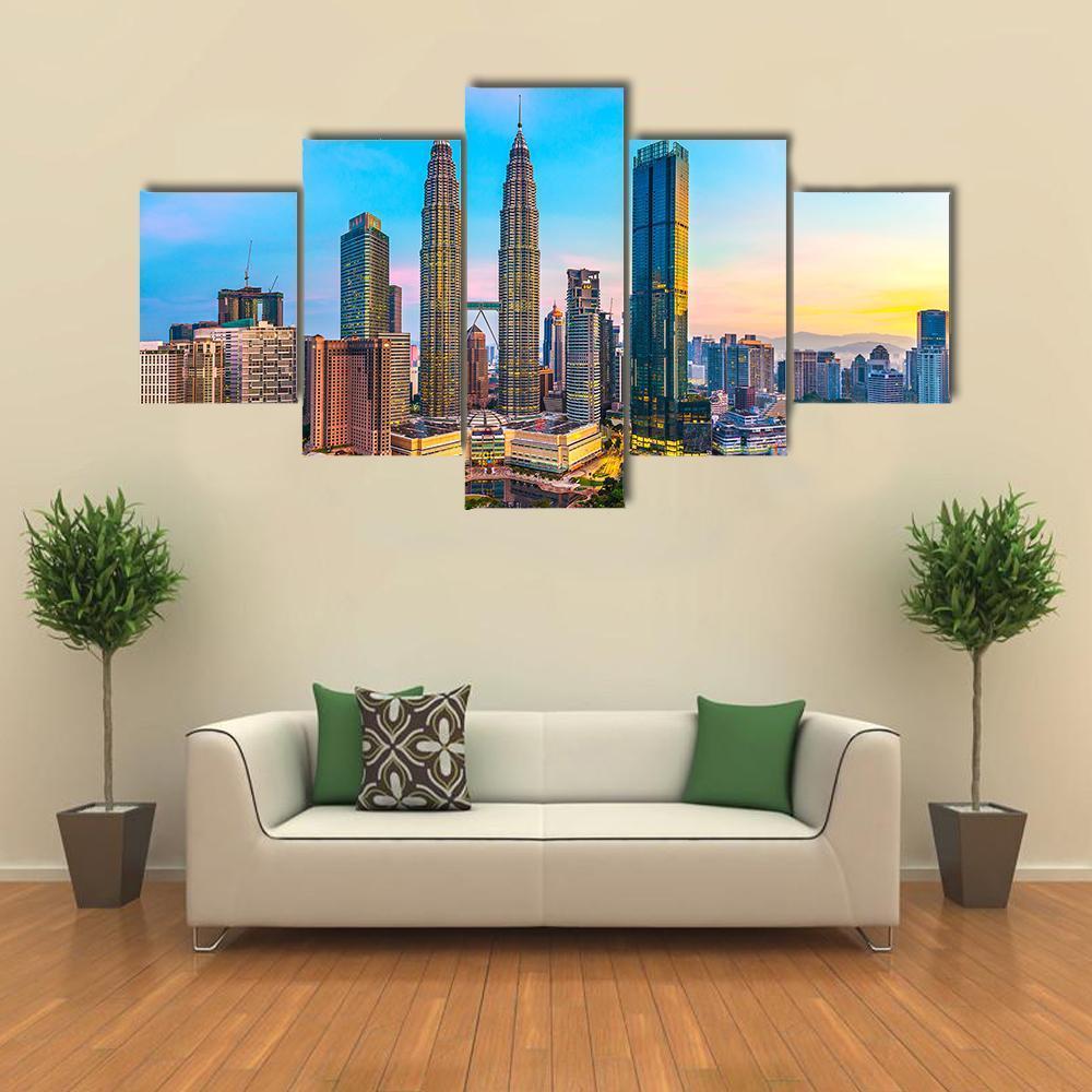 Skyline Of Kuala Lumpur Canvas Wall Art-5 Star-Gallery Wrap-62" x 32"-Tiaracle
