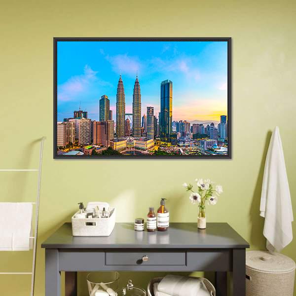 Skyline Of Kuala Lumpur Canvas Wall Art-1 Piece-Floating Frame-24" x 16"-Tiaracle