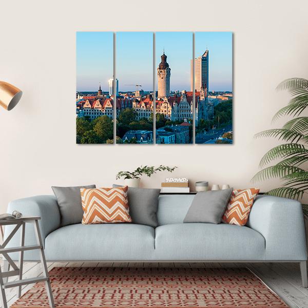 Skyline Of Leipzig With Town Hall At Sunset Canvas Wall Art-4 Horizontal-Gallery Wrap-34" x 24"-Tiaracle