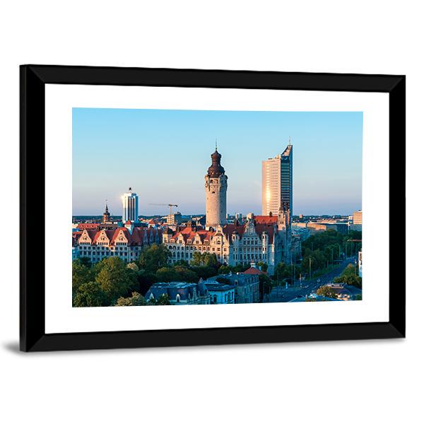 Skyline Of Leipzig With Town Hall At Sunset Canvas Wall Art-3 Horizontal-Gallery Wrap-25" x 16"-Tiaracle