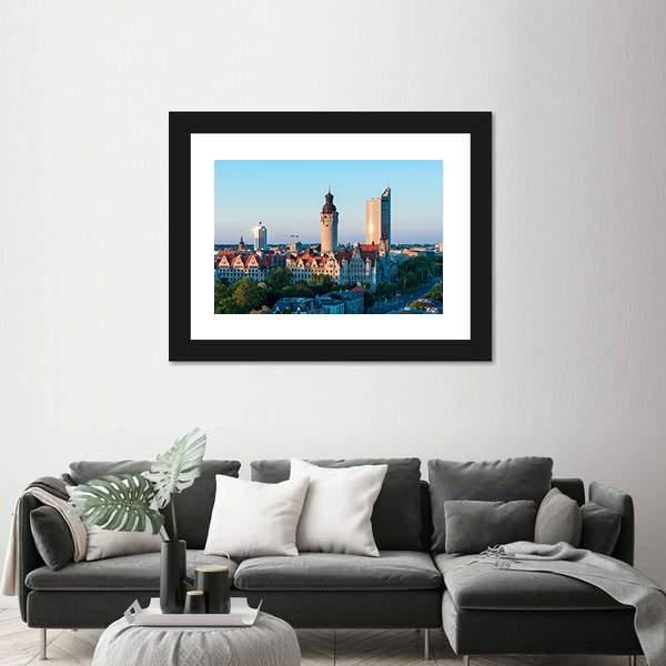 Skyline Of Leipzig With Town Hall At Sunset Canvas Wall Art-3 Horizontal-Gallery Wrap-25" x 16"-Tiaracle